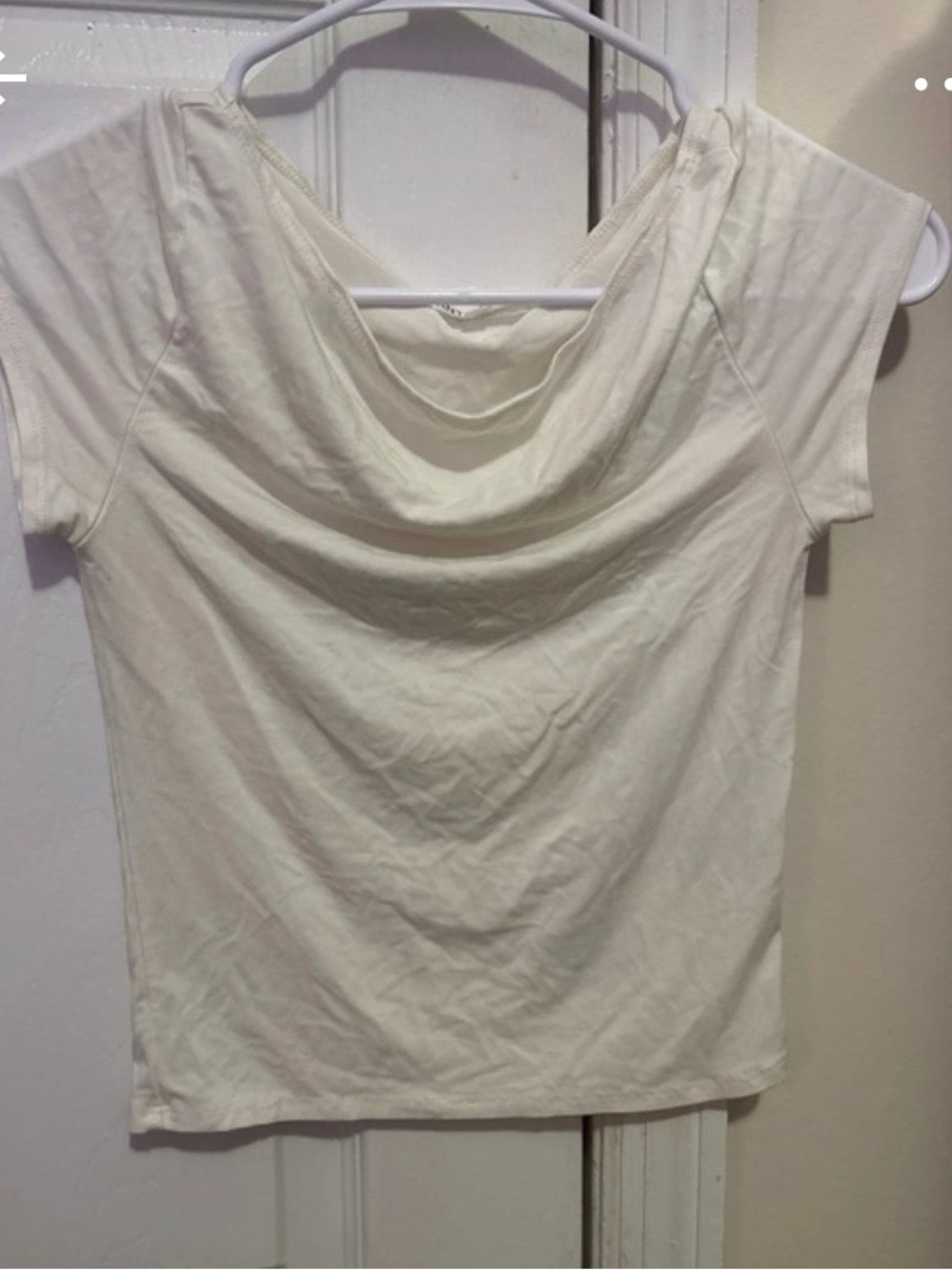 Cream Short-Sleeve Cowl Neck Blouse